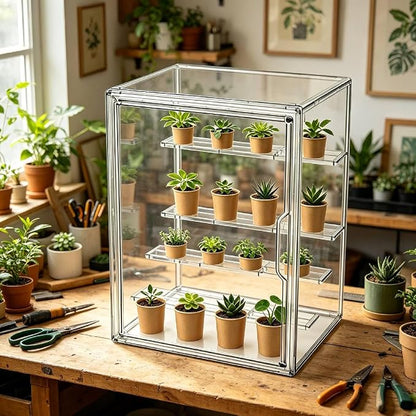 Mini Greenhouse Indoor, Clear Small Green House with Magnetic Door, Stackable Succulent Seed Starting Kit Children Nature Observation Station
