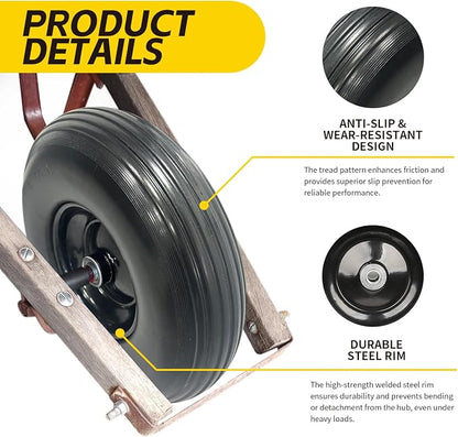 MaxxHaul 13" No Flat Solid Rubber Tire Maintenance Free 4.00-6 Replacement Wheel for Wheelbarrows and Garden Wagons Heavy Duty Steel Rim with 5/8 Inch Ball Bearing Puncture Proof (51079)