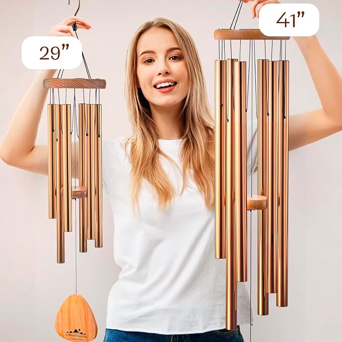 Bronze Wind Chimes for Outside Deep Tone, 29 Inch Hand Tuned B Major Pentatonic Soprano Wind Chime with Decorative Kindness Stone, Outdoor Garden Patio Porch Decor, Meaningful Sympathy Memorial Gift
