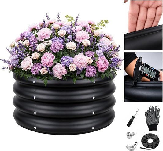 ZXZYHFTY Raised Garden Bed, 0.6 mm Galvanized Steel Round Planter Box with Open Bottom, Metal Raised Garden Bed for Vegetables Flowers Herbs Mailbox Planter Accent, 2 x 2 x 1 FT, 1 Pack Black