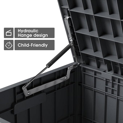 Greesum 82 Gallon Resin Deck Box All Weather Large Outdoor Storage for Patio Furniture, Toys, Garden Tools, Lockable, Dark Gray