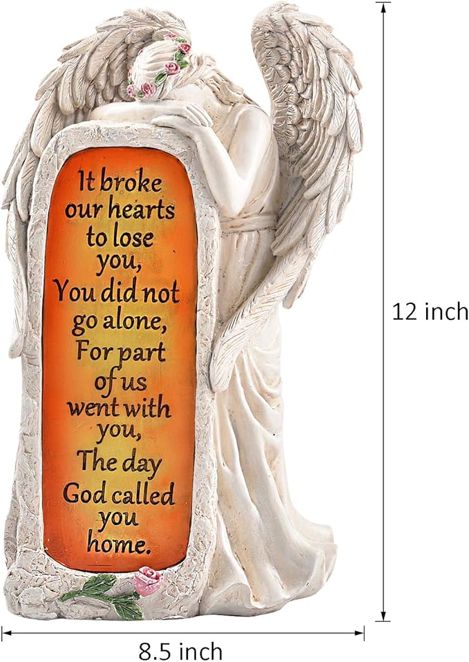 Angel Garden Statues Outdoor Decor, Solar Angel Figurines Lights for Garden Decoration Yard Art Memorial Gifts for Loss of Loved One | Crying Angel Statue Design, Solar lighted up Memorial Decor for Yard Art, Sympathy Gifts for Loss of Loved One