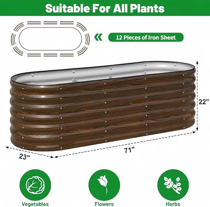 SnugNiture 2-Pack Galvanized Steel Raised Garden Bed Kit - 6x2x2 ft Metal Planter Boxes for Vegetables, Flowers, Herbs | Easy Assembly, Open Bottom Design, Brown