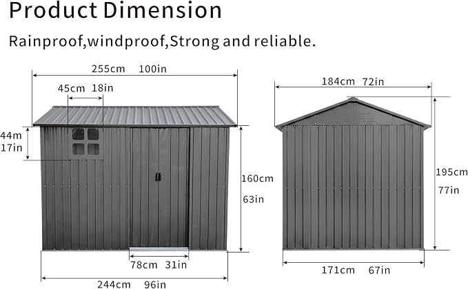 8x6 FT Outdoor Storage Shed,Galvanized Steel Heavy Duty Metal Tool Shed with Window & Vents,Sliding Door,Weatherproof Utility Shed for Backyard Patio Lawn,Gray