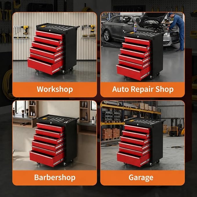 IDEALHOUSE Rolling Tool Chest, 6 Drawers Tool Storage Cabinet, Toolbox with Wheels, Portable Tool Cabinet Organizer with Locking System & Drawer Liners, Tool Storage Cart for Garage, Workshop