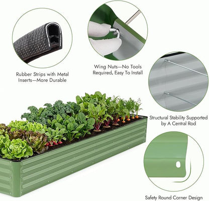 INNO STAGE Galvanized Raised Garden Bed Kits, 8x2x1ft Metal Raised Garden Beds Outdoor, Large Steel Raised Planter Bed with Gloves for Vegetables & Flowers Patio Ground Planter Box (Olive Green, 1PC)