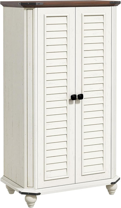 DWVO 4-Tier Storage Cabinet, 45.2" Farmhouse Kitchen Pantry Cabinet wth 2 Shutters-Doors & Adjustable Shelves, Wooden Tool Cabinet for Dining Room, Bathroom, Living Room, Laundry Room, Office, White | 4-Tier Storage Cabinet, Adjustable Shelves, Wooden ...