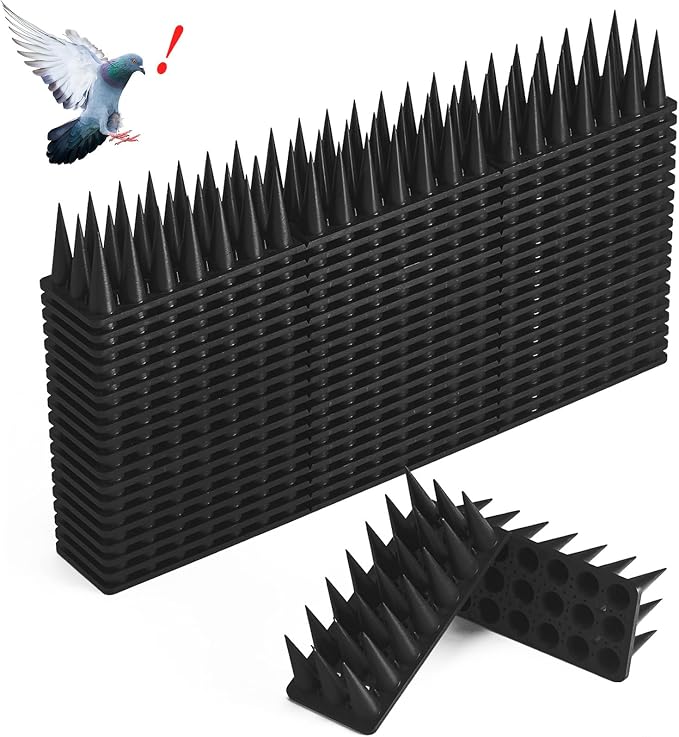 CIIC Bird Spikes, 40 Pack Pigeon Squirrel Raccoon Cat Deterrent Spike Outside Anti Birds Defender Outdoor to Keep Robin Away Roof Fence Window Nest 37.6 Feet(11.4m) Black