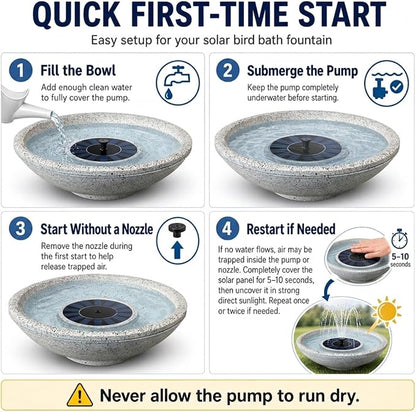 Solar Fountain Bird Bath of Outside Faux Rock Granite Look 12.5" Tabletop Water Bowl with 6 Nozzles Bird Bath Bubbler for Hummingbird Wild Birds Outdoors Garden Patio Lawn