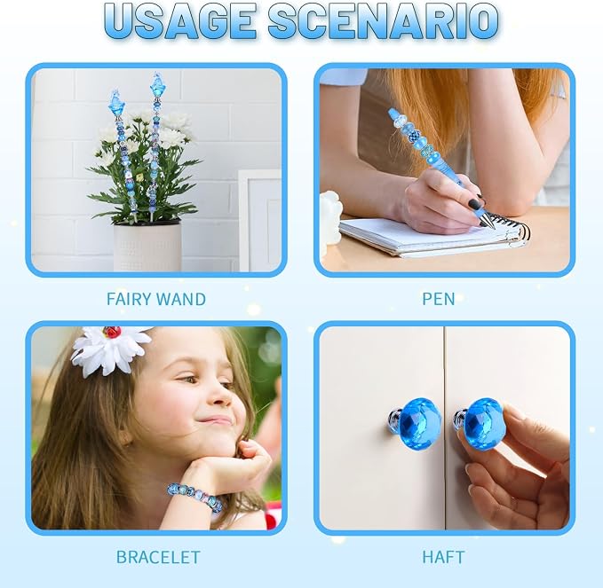 AIPRIDY DIY Crystal Beaded Fairy Wand Garden Stakes Kit, Colorful Decorative Wands with Assembly Guide, 12 or 10 Inch Threaded Rods,Outdoor Garden Decoration Set (158, Aqua+Hybrid Top)