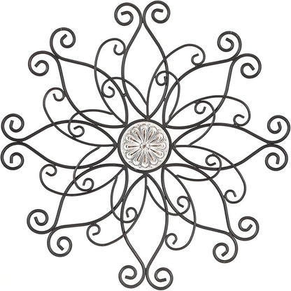 YiLifebes Metal Floral Wall Decor, 18”x18” Metal Flower Scroll Wall Art, Iron Wall Flowers Decoration Iron Floral Sculpture for Living Room Bedroom Bathroom Outdoor Garden, (Flower B)