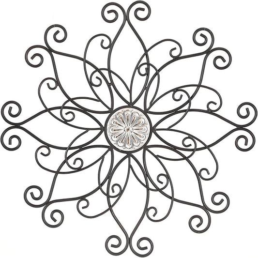 YiLifebes Metal Floral Wall Decor, 18”x18” Metal Flower Scroll Wall Art, Iron Wall Flowers Decoration Iron Floral Sculpture for Living Room Bedroom Bathroom Outdoor Garden, (Flower B)