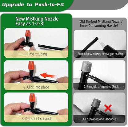 10PCS Push-to-Fit Drip Irrigation Micro Spray Emitters for 1/4 inch Irrigation Tubing, Three-Way Adjustable Atomizing Nozzle, Irrigation Dripper Sprinklers for Garden Greenhouse Agricultural