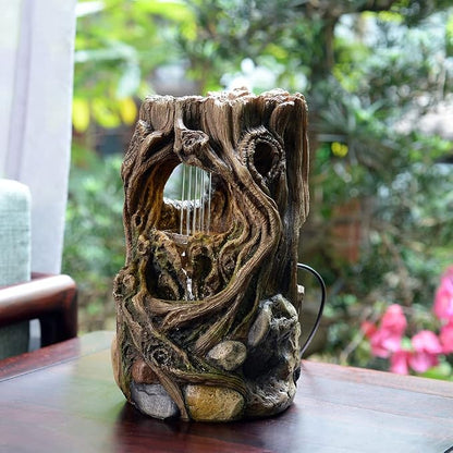 GOSSI Indoor Water Fountain Stump Rain Drop Meditation Desk Fountain Artistic Relaxation Waterfall for Home and Office Decor (22013)