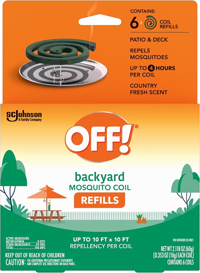 OFF! Backyard Mosquito Repellent Coil Refills, Perfect for Outdoor Patios Country Fresh Scent, 6 Count (Pack of 2)