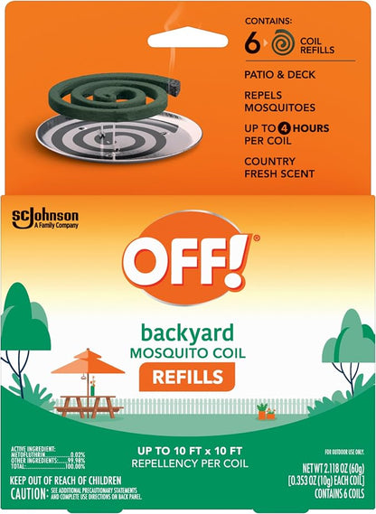 OFF! Backyard Mosquito Repellent Coil Refills, Perfect for Outdoor Patios Country Fresh Scent, 6 Count (Pack of 2)