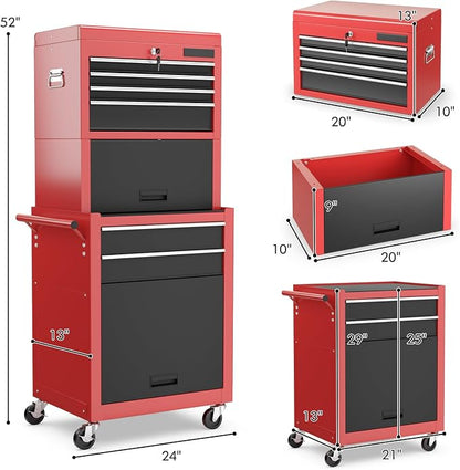 Goplus Tool Chest, 3-in-1 Rolling 6 Drawers Tool Cabinet with Detachable Top Toolbox, Middle Tool Storage, Universal Lockable Wheels, Protective Liner, Auto Lock, Metal Tool Box for Garage Workshop