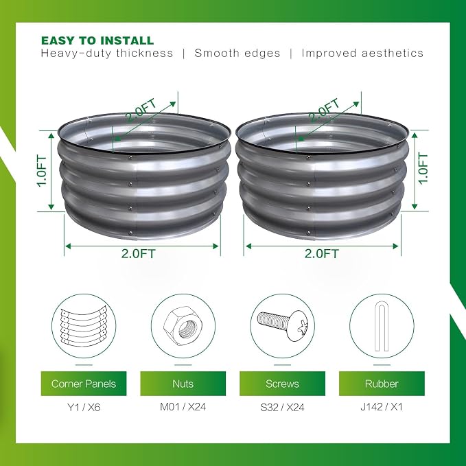 GARDMAX 2 Pack 2x2x1FT Galvanized Round Raised Garden Bed Kit, Metal Planter Boxes Outdoor with Easy Assembly, Large Garden Bed for Vegetables, Fruits, Flower, Herbs Milk White