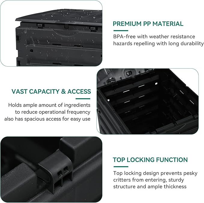 YITAHOME 120 Gallon (450L) Large Outdoor Compost Bin, Composter Box with Snap-on Top Lid and Aeration System, Lightweight Garden Compost Barrel Tumbler, Easy Assembly