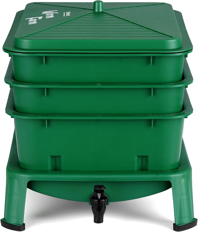 Blütezeit 3-Tray Worm Composter, 32QT Worm Farm with Compost Worms Starter Kit for Indoor & Outdoor, Worm Composting Bin for Recycling Food Waste (Green)