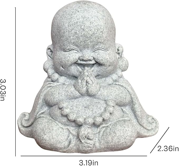 Mini Zen Prayer Buddha Statue, Tiny Sandstone Figurine for Garden Shelf | Mini monk figurine in prayer pose. Perfect for garden, fish tank, desk, or home decor. Symbol of devotion and inner peace