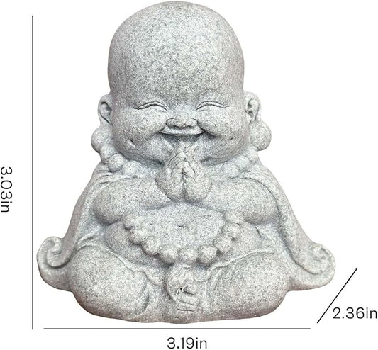 Mini Zen Prayer Buddha Statue, Tiny Sandstone Figurine for Garden Shelf | Mini monk figurine in prayer pose. Perfect for garden, fish tank, desk, or home decor. Symbol of devotion and inner peace
