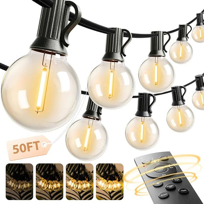 addlon Outdoor String Lights 50FT G40 with Remote, 27 LED Shatterproof Bulbs, Dimmable Patio Globe Lights Waterproof, Hanging Outside Lighting for Backyard, Garden, Deck, Balcony, Porch, Café, Decor