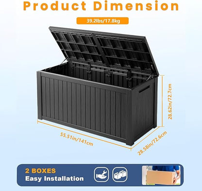 Outdoor Storage Box, 200 Gallon Waterproof Deck Box, Premium Hydraulic Cushion Storage Chest, High-Load Lockable Two-Seater Patio Storage Bench, Large Country Estate, Black