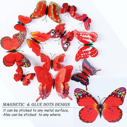 OPSEAM Butterfly Wall Decor 72 PCS, 3D Butterflies Stickers for Party Decorations with Magnets (Red, 72)