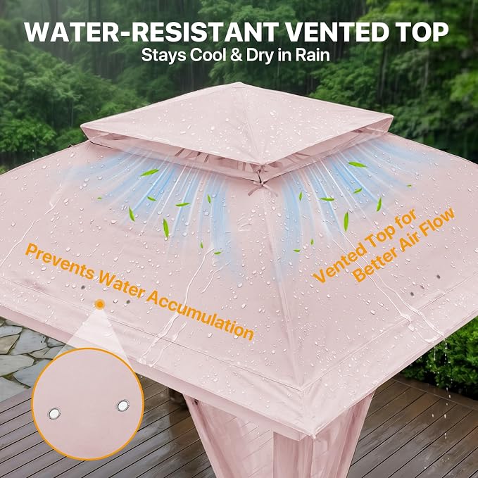 COOS BAY 11x11 Pop Up Gazebo with Mesh Netting, Instant Outdoor Canopy Tent, Water Resistant Shelter with UPF 50+ UV Protection, 121 Sq Ft Coverage, Pink
