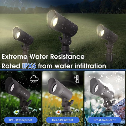 E ENERGETIC LIGHTING LED Landscape Lights with Connectors, 12V Low Voltage, Warm White 3000k, 4W, 175LM, Outdoor Waterproof Garden Pathway Lights Wall Tree Flag Spotlights with Spike Stand, 4 Pack