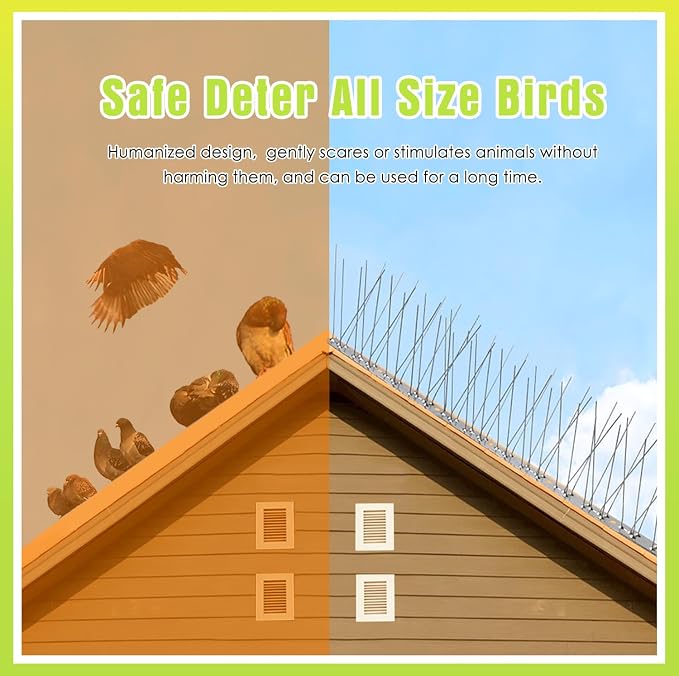 Pigeon Spikes Stainless Steel Bird Spikes for Outside to Keep Birds Away 12 Pack 10ft Coverage Bird Spikes Wire Prevention Spikes for Small Bird Squirrel for Fence Roof Blacony