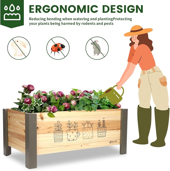 Raised Garden Bed for Kids - 30”L*16”W*13”H Elevated Wooden Planter Box Stand, Backyard, Patio, Balcony w/Bed Liner, 170lb Capacity (Green)