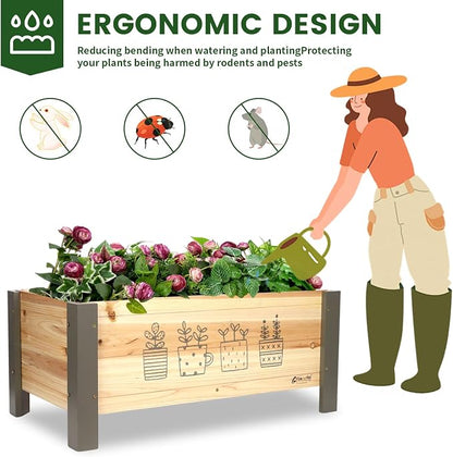 Raised Garden Bed for Kids - 30”L*16”W*13”H Elevated Wooden Planter Box Stand, Backyard, Patio, Balcony w/Bed Liner, 170lb Capacity (Green)