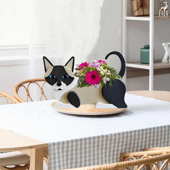 Siamese Cat Cat Planter ots, 12.5 x 5.6 x 7.8 Inches | Cat Flower Pot, Cute Animal Shaped Plant Pot, Gifts for Women & Pet Lovers, Indoor Outdoor Garden Home Office Decor