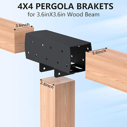 2 Pcs 4"x 4" 3-Way T-Shape Pergola Bracket Kit (Actual:3.6 "x3.6 ) | Woodwork Right Angle Corner DIY Brackets For Gazebos|Carports log|Cabins and Other Outdoor Structures.