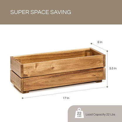 THYOI Premium Wooden Planter Box, Storage Box 17" L x6 W x5.5 H with Crate Style, Acacia Wood Flower Container, Rustic Rectangle Planter for Planting, Decor and Storage - 3 Colors (Golden Teak)