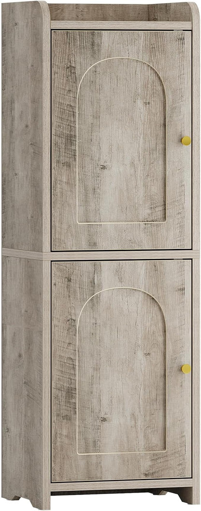Hzuaneri Bathroom Storage Cabinet, Small Corner Floor Cabinet with 2 Doors and Adjustable Shelf, Narrow Toilet Paper Cabinets, Bathroom Organizer for Small Spaces, 7.9" D x 9.8" W x 29.5" H Greige