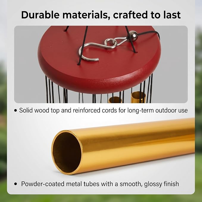 Outdoor Wind Chimes for Outside with 12 Aluminum Tubes for Garden Patio Balcony and Home Decor (Golden)