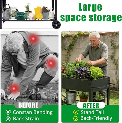 aboxoo Extra Large Outdoor Planter Raised Bed 49" L x 25" W x 31" H, Metal Box with Legs & Wheels, Elevated Garden Bed for Vegetables, Flowers, Herbs Patio