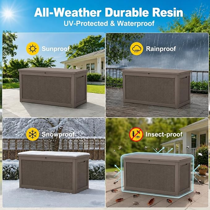 320 Gallon Outdoor Storage Box Resin Deck Box All Weather Waterproof Large Lockable Storage Container Deck Box for Patio Furniture, Garden Tools, Lockable, Gray