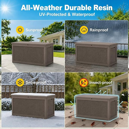 320 Gallon Outdoor Storage Box Resin Deck Box All Weather Waterproof Large Lockable Storage Container Deck Box for Patio Furniture, Garden Tools, Lockable, Gray
