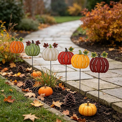hogardeck Fall Decorations for Home Outdoor, 6 PCS Metal Pumpkin Decorative Garden Stakes for Thanksgiving Decorations, Yard Signs for Garden Home Lawn Patio