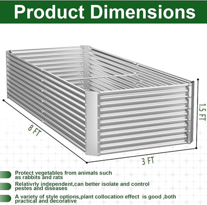 2 Pack Tall 8FT Raised Beds for Gardening, Corrugated Galvanized Steel Raised Garden Bed, Outdoor Metal Above Ground Garden Bed for Vegetables and Flowers(Rectangular)-8x3x1.5FT