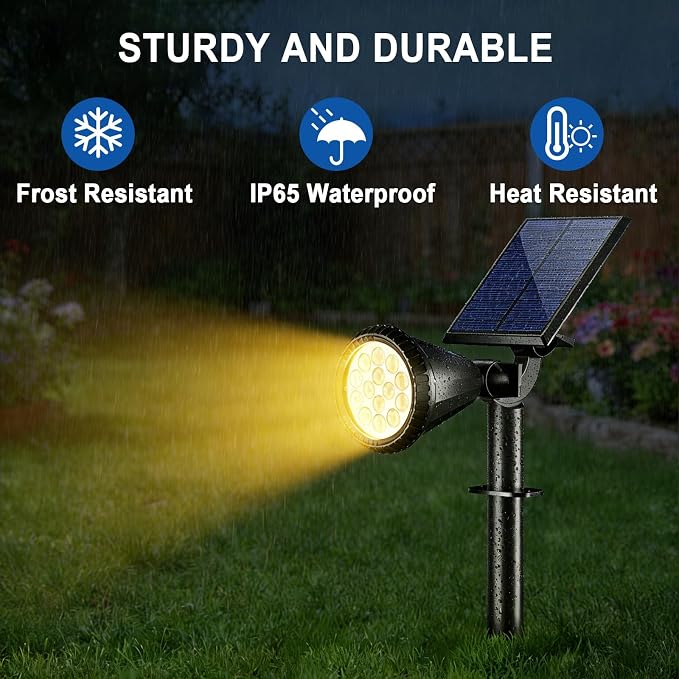 WELALO Solar Spot Lights Outdoor Waterproof IP65, 10 Pack 4 Lighting Modes Solar Powered Landscape Flood Flag Spotlights with Auto On/Off,Solar Garden Yard Pathway Wall Uplights for Outside,Warm White