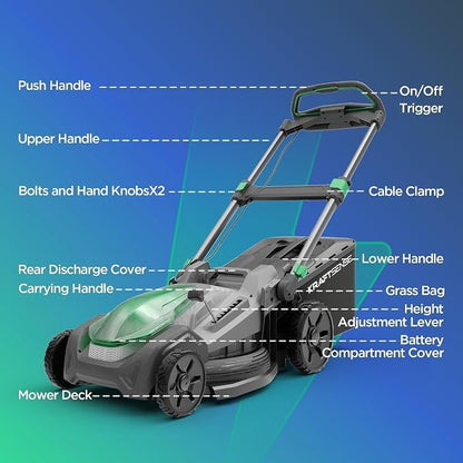 21" Cordless Lawn Mower, 40V Electric Mower with 2×8.0Ah Batteries & Charger, 8-Position Height Adjustment, 60L Grass Bag, 3-in-1 Mulching, Bagging & Rear Discharge for Medium, Large Yards