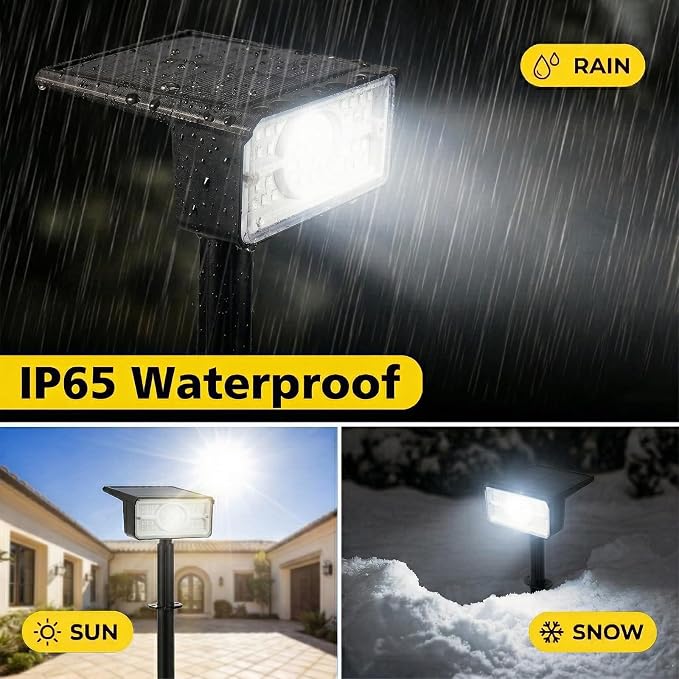 T-SUN Solar Spot Lights Outdoor 4 Pack, 49 LED 2 Lighting Modes, IP65 Waterproof Solar Landscape Spotlights, Dusk to Dawen LED Lights for Yard, Garden, Driveway, Pathway (White)