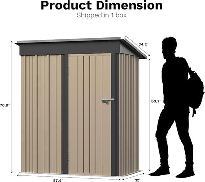 Greesum 5 x 3 FT Metal Outdoor Storage Shed, Brown | Waterproof & Weather Resistant Tool House with Lockable Single Door for Backyard Garden Patio Storage