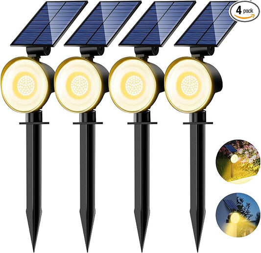 nipify 4 Pack Solar Lights Outdoor Waterproof, 53 LED Solar Spot Lights with 3 Modes Landscape Spotlights for Outside Garden Yard Trees, Warm White