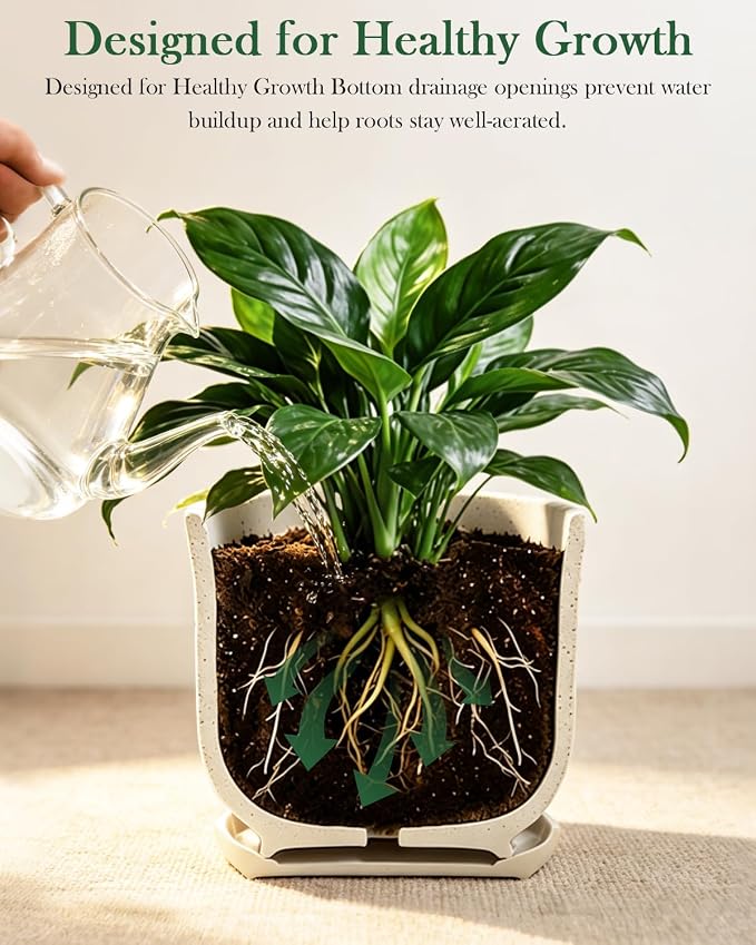 Ceramic Plant Pots Set of 3, 4.3"/5.6"/6.9" Indoor Plant Pots with Drainage Hole and Attached Saucer, Modern Ceramic Planters for Indoor Plants, Succulents, Herbs, Matte White Flower Pots